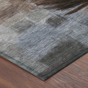 9' X 12' Chocolate and Brown Botanical Leaves Washable Indoor Outdoor Area Rug