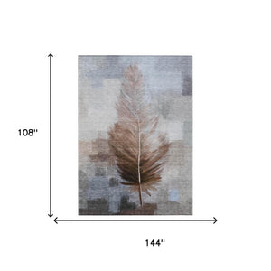 9' X 12' Chocolate and Brown Botanical Leaves Washable Indoor Outdoor Area Rug