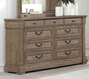 English Elm Weathered Gray Elm Veneer Dresser with Mirror Dovetail Drawers for Modern Bedroom B2741S00932