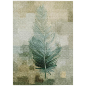 HomeRoots 9' X 12' Green and Brown Botanical Leaves Washable Indoor Outdoor Area Rug 739905