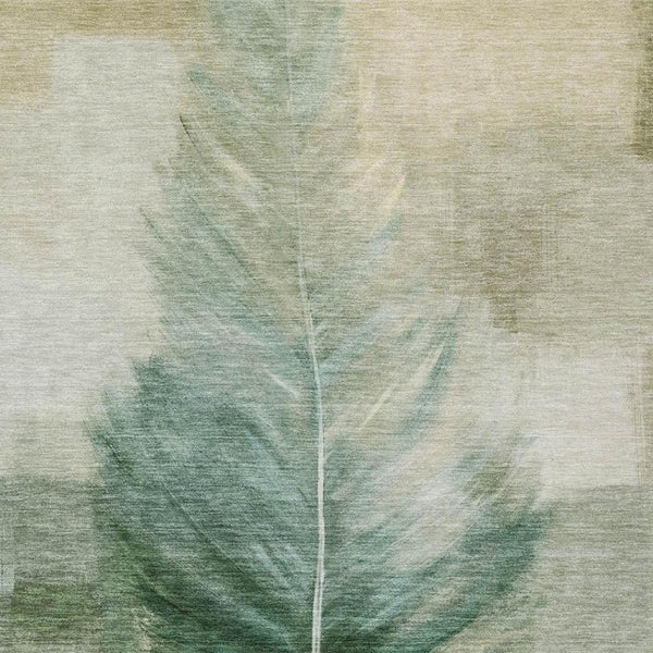 9' X 12' Green and Brown Botanical Leaves Washable Indoor Outdoor Area Rug