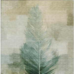 9' X 12' Green and Brown Botanical Leaves Washable Indoor Outdoor Area Rug
