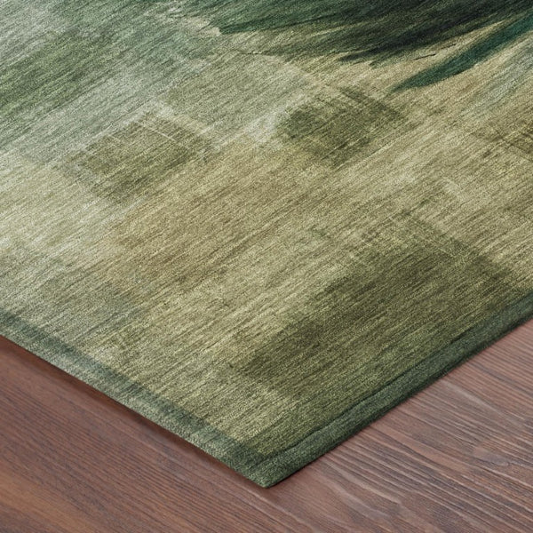9' X 12' Green and Brown Botanical Leaves Washable Indoor Outdoor Area Rug