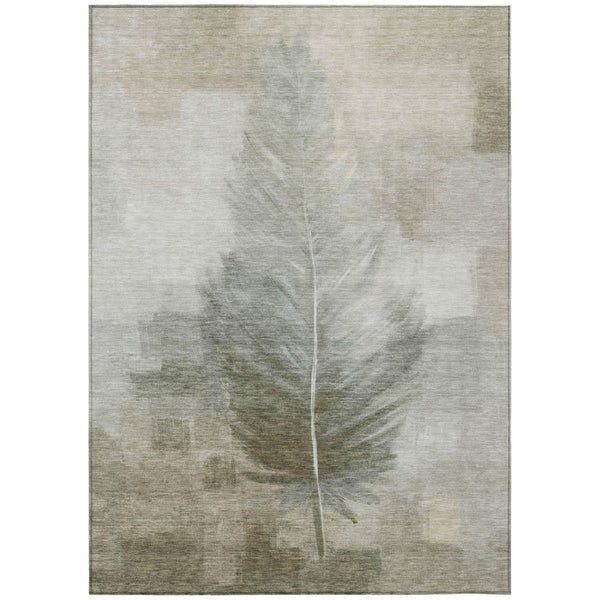 HomeRoots 9' X 12' Khaki and Brown Botanical Leaves Washable Indoor Outdoor Area Rug 739911