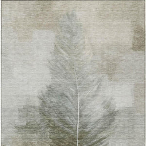 9' X 12' Khaki and Brown Botanical Leaves Washable Indoor Outdoor Area Rug