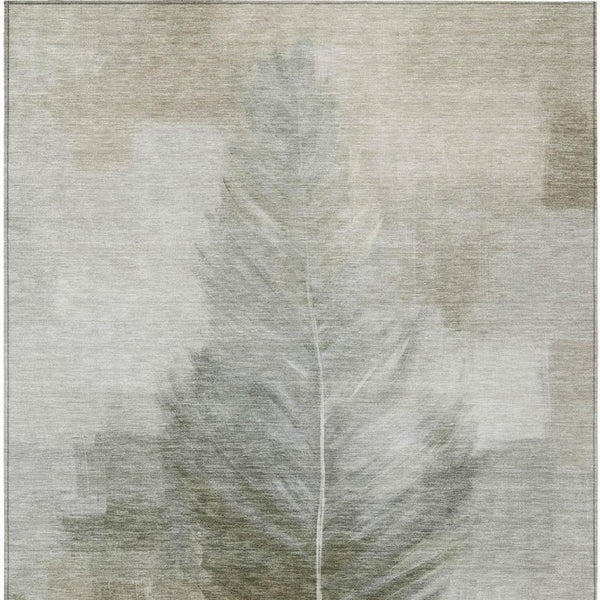9' X 12' Khaki and Brown Botanical Leaves Washable Indoor Outdoor Area Rug