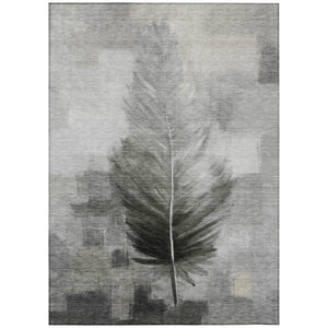 HomeRoots 5' X 8' Pewter and Gray Botanical Leaves Washable Indoor Outdoor Area Rug 739914