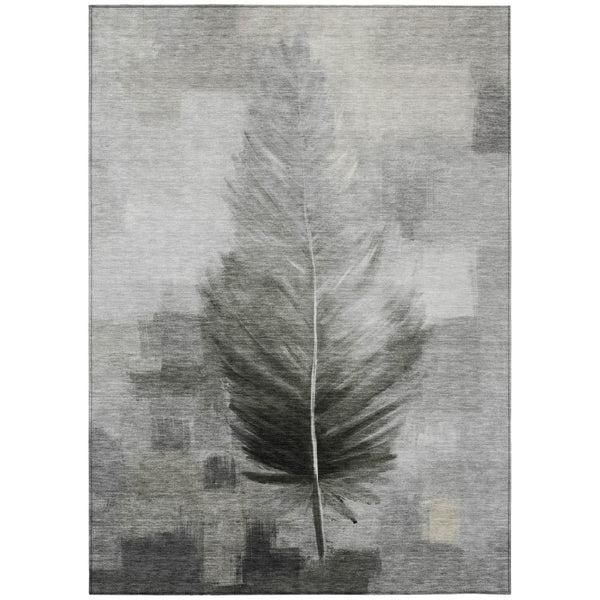 HomeRoots 5' X 8' Pewter and Gray Botanical Leaves Washable Indoor Outdoor Area Rug 739914