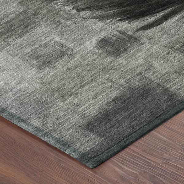 8 X 10 Pewter Gray Botanical Leaf Polyester Indoor Outdoor Washable Area Rug