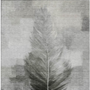 9' X 12' Pewter and Gray Botanical Leaves Washable Indoor Outdoor Area Rug