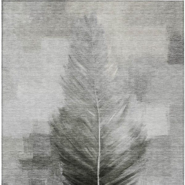 9' X 12' Pewter and Gray Botanical Leaves Washable Indoor Outdoor Area Rug