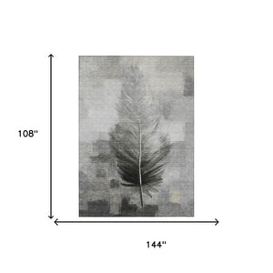 9' X 12' Pewter and Gray Botanical Leaves Washable Indoor Outdoor Area Rug