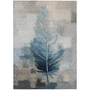 HomeRoots 9 X 12 Botanical Leaf Polyester Area Rug Washable Stain Resistant Teal Pewter 739923