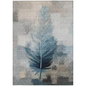 9 X 12 Botanical Leaf Polyester Area Rug Washable Stain Resistant Teal Pewter