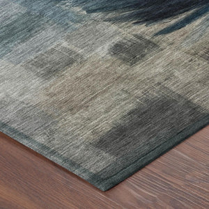 9 X 12 Botanical Leaf Polyester Area Rug Washable Stain Resistant Teal Pewter