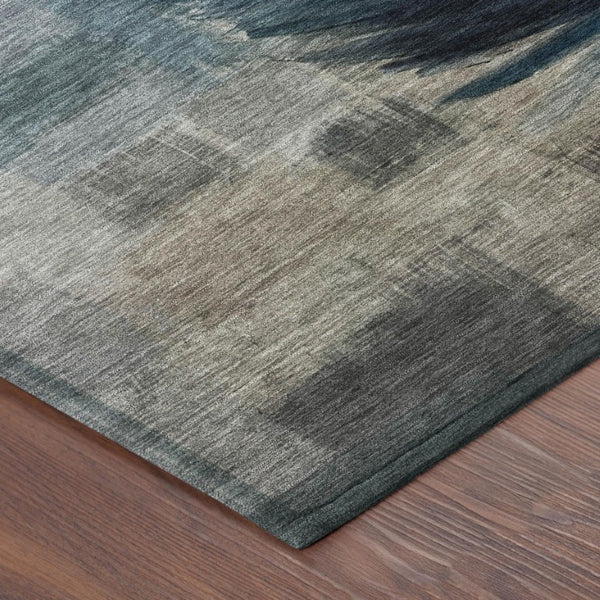 9 X 12 Botanical Leaf Polyester Area Rug Washable Stain Resistant Teal Pewter