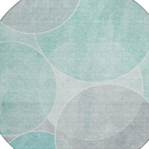 8 Ft Round Geometric Polyester Area Rug Washable Stain Resistant Indoor Outdoor Teal