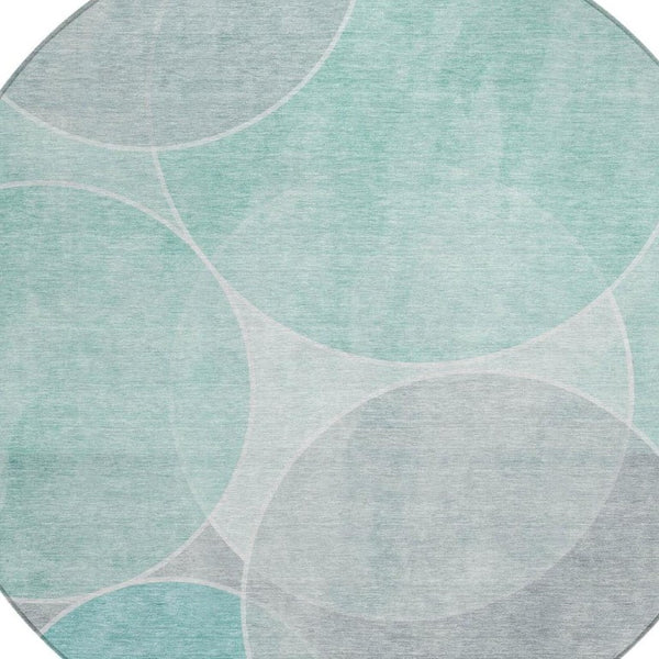 8 Ft Round Geometric Polyester Area Rug Washable Stain Resistant Indoor Outdoor Teal