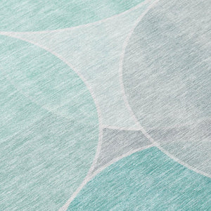 8 Ft Round Geometric Polyester Area Rug Washable Stain Resistant Indoor Outdoor Teal