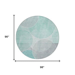 8 Ft Round Geometric Polyester Area Rug Washable Stain Resistant Indoor Outdoor Teal