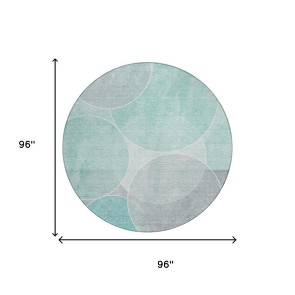 8 Ft Round Geometric Polyester Area Rug Washable Stain Resistant Indoor Outdoor Teal