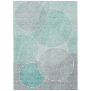 HomeRoots 9 X 12 Aqua Teal Geometric Polyester Rug Washable for Patio Porch or Living Room 739929