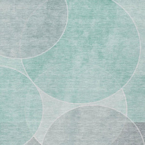 9 X 12 Aqua Teal Geometric Polyester Rug Washable for Patio Porch or Living Room