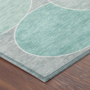 9 X 12 Aqua Teal Geometric Polyester Rug Washable for Patio Porch or Living Room