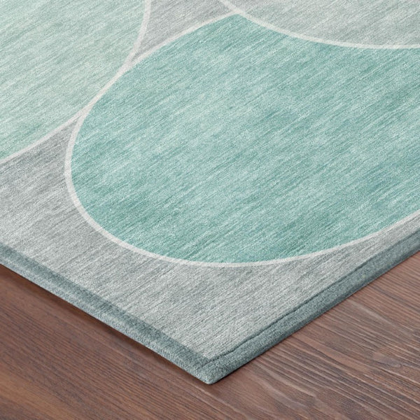 9 X 12 Aqua Teal Geometric Polyester Rug Washable for Patio Porch or Living Room