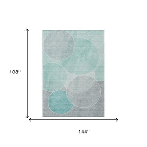 9 X 12 Aqua Teal Geometric Polyester Rug Washable for Patio Porch or Living Room