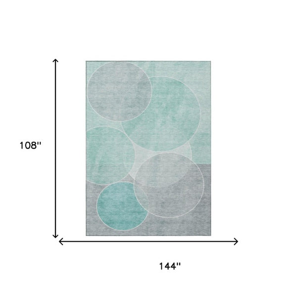 9 X 12 Aqua Teal Geometric Polyester Rug Washable for Patio Porch or Living Room