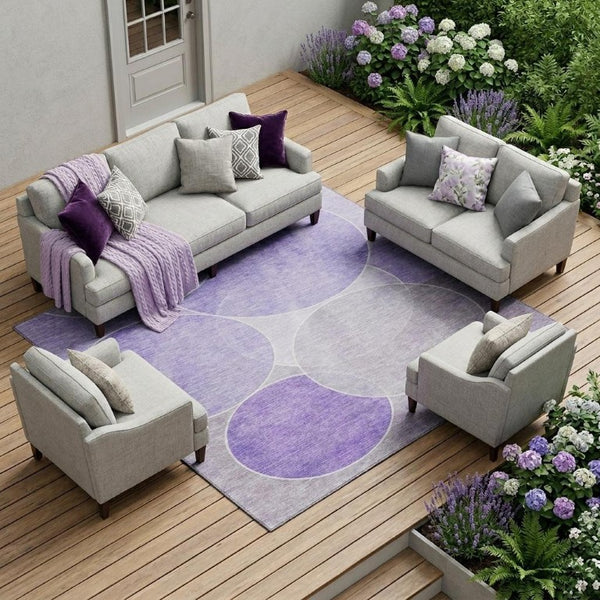 8 X 10 Lavender Purple Geometric Polyester Washable Area Rug for Patio or Living Room