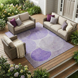 9 X 12 Lavender Purple Geometric Polyester Area Rug Washable Stain Resistant Patio