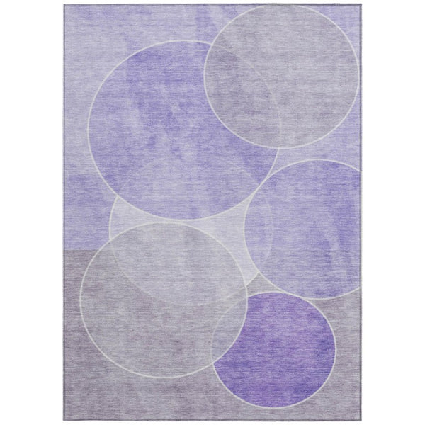 10 X 14 Lavender Purple Geometric Polyester Washable Rug for Patio or Living Room