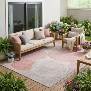 5 X 8 Pink Pewter Geometric Polyester Area Rug Stain Resistant Indoor Outdoor