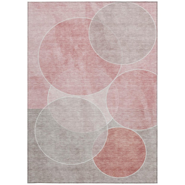 5 X 8 Pink Pewter Geometric Polyester Area Rug Stain Resistant Indoor Outdoor