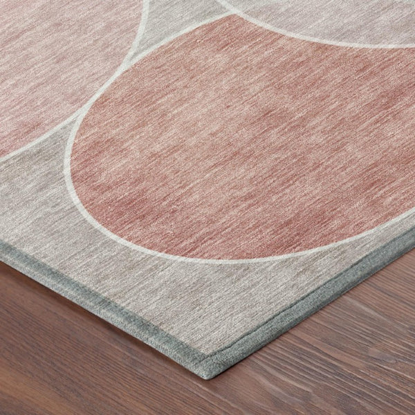 8 Ft X 10 Ft Pink Pewter Geometric Polyester Washable Rug for Indoor Outdoor Use