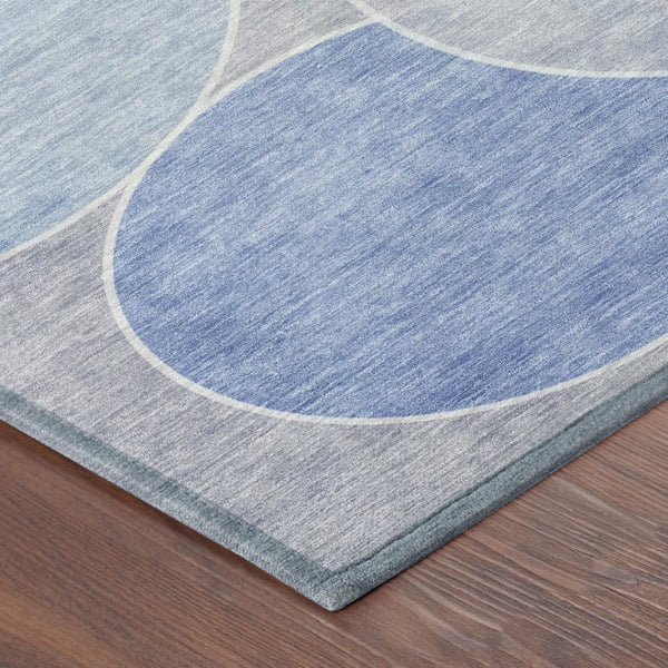 5 X 8 Blue Geometric Polyester Area Rug Washable Stain Resistant Indoor Outdoor Use