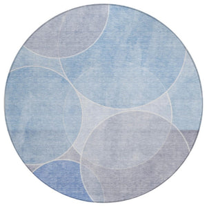 HomeRoots 8 Foot Round Geometric Polyester Area Rug for Patio Porch or Family Room in Blue 739951
