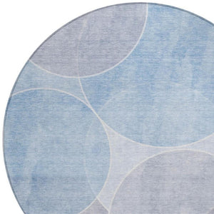 8 Foot Round Geometric Polyester Area Rug for Patio Porch or Family Room in Blue
