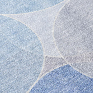 8 Foot Round Geometric Polyester Area Rug for Patio Porch or Family Room in Blue