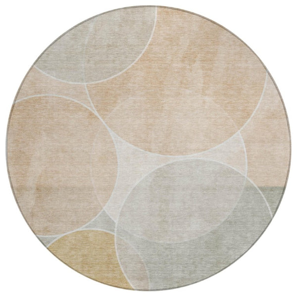 HomeRoots 8 Foot Round Geometric Polyester Area Rug Salmon Orange Washable Patio Porch 739957