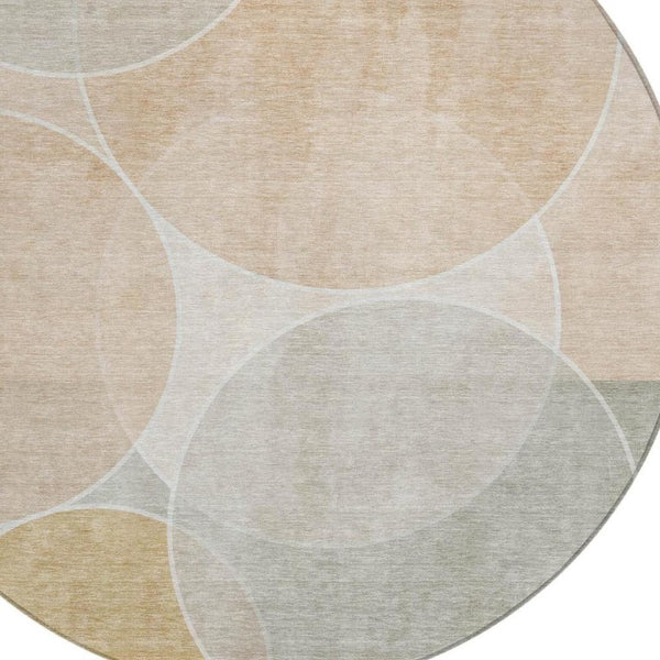 8 Foot Round Geometric Polyester Area Rug Salmon Orange Washable Patio Porch