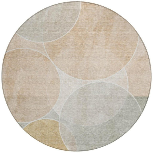 8 Foot Round Geometric Polyester Area Rug Salmon Orange Washable Patio Porch