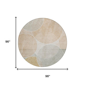 8 Foot Round Geometric Polyester Area Rug Salmon Orange Washable Patio Porch
