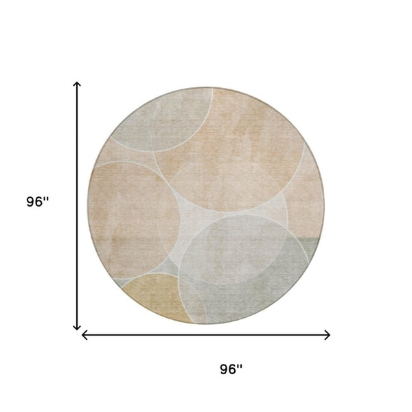 8 Foot Round Geometric Polyester Area Rug Salmon Orange Washable Patio Porch