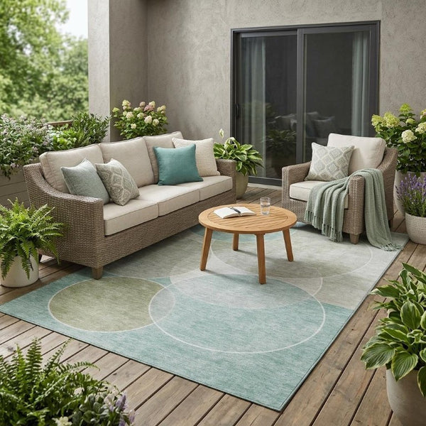 5x8 Turquoise Geometric Polyester Area Rug Washable Stain Resistant Indoor Outdoor Patio
