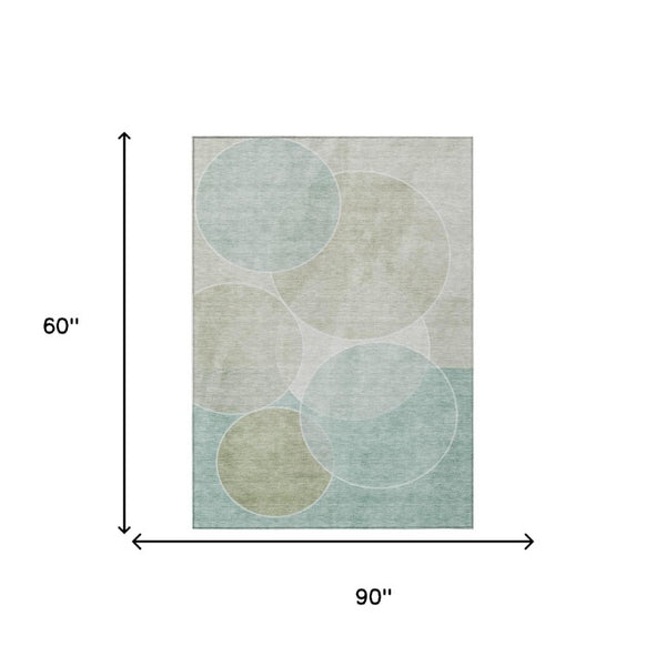 5x8 Turquoise Geometric Polyester Area Rug Washable Stain Resistant Indoor Outdoor Patio