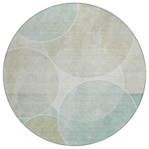 HomeRoots 8 Ft Round Turquoise Geometric Polyester Rug Washable for Indoor Outdoor Spaces 739963