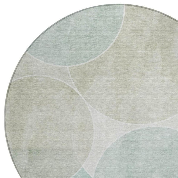 8 Ft Round Turquoise Geometric Polyester Rug Washable for Indoor Outdoor Spaces